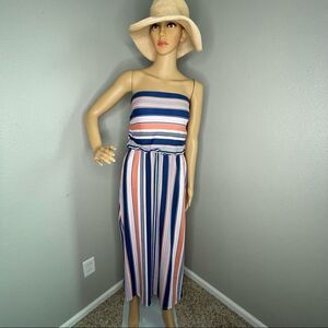Full Circle Striped Strapless  Women’s Maxi Dress Blue Orange White Pink Large